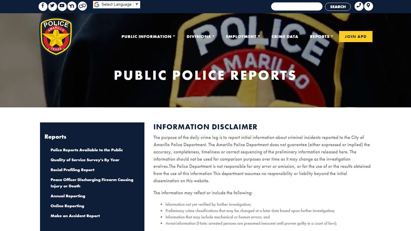 Amarillo Public Police Reports