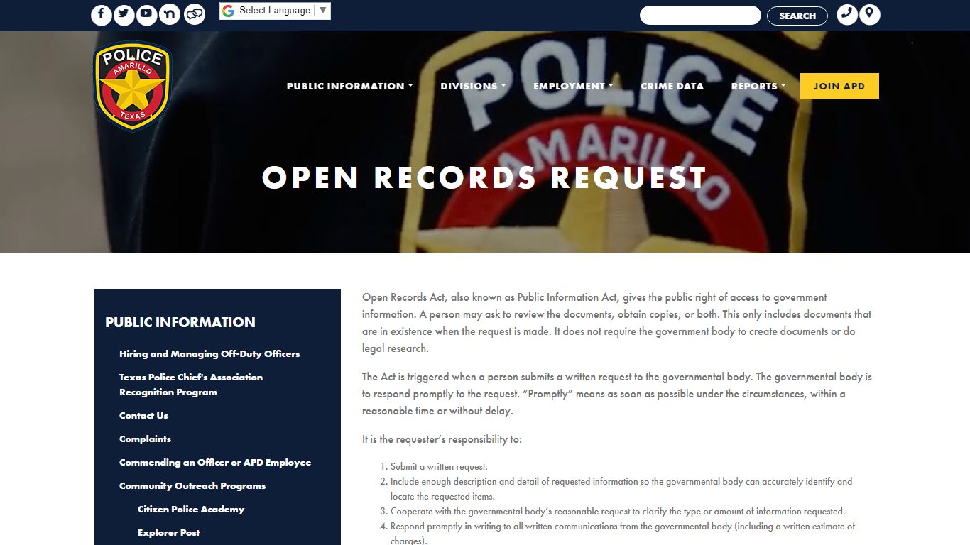 Amarillo Open Record Request | Amarillo Police